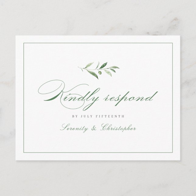 Klassische Elegance Script Grüne Hochzeit RSVP Einladungspostkarte (Vorderseite)