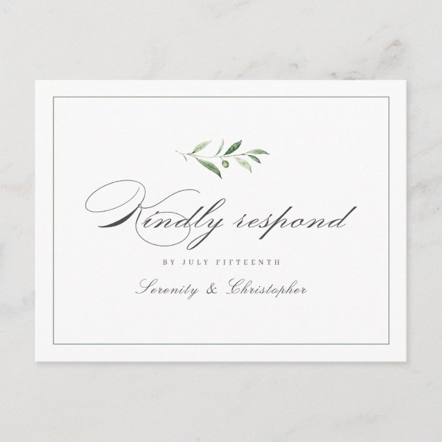 Klassische Elegance Script Grüne Hochzeit RSVP Inv Einladungspostkarte (Vorderseite)
