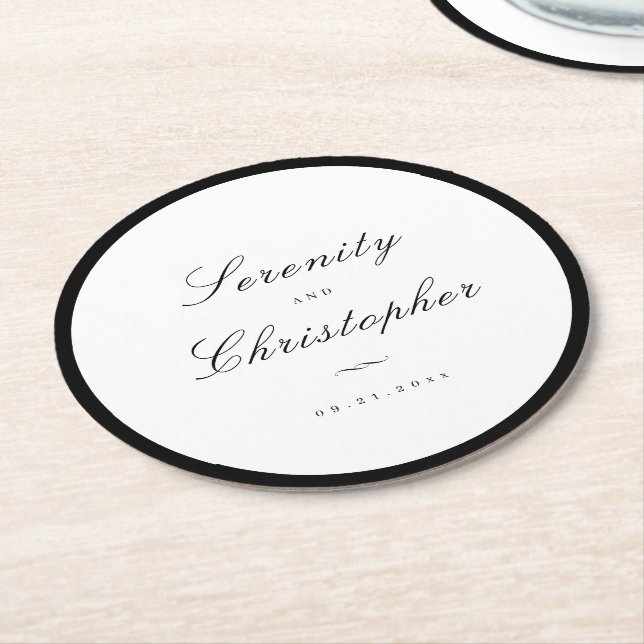 Klassische Elegance Script Minimalistisch Wedding Runder Pappuntersetzer (Angewinkelt)