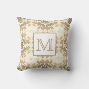 Klassische Elegant Beige Floral Damask Monogramm Kissen