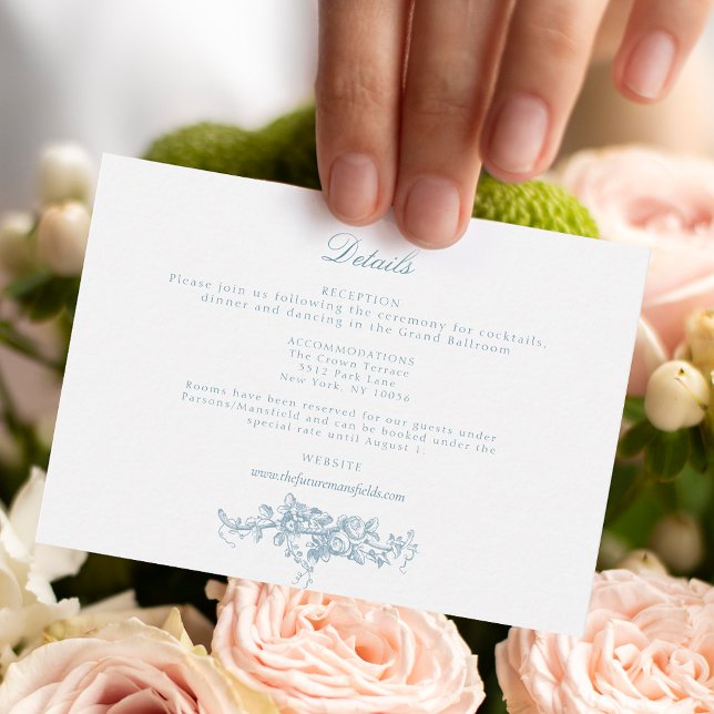 Klassische Elegant Blauer und Weiße Blumen Toile Begleitkarte (Von Creator hochgeladen)