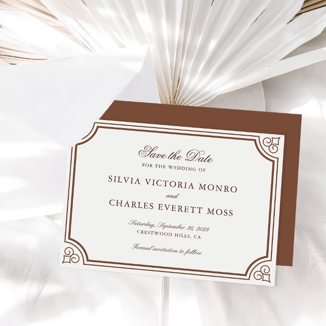 Klassische Elegant Brown & Ecru Wedding Save the D Einladung (Von Creator hochgeladen)