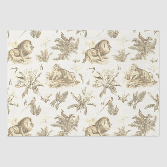 Klassische Elegant Lion Tiger Beige Toile Seidenpapier (Vorderseite)