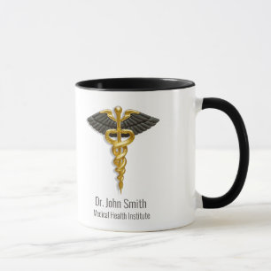 Klassische Elegant Medical Gold Caduceus Black Win Tasse