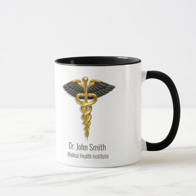 Klassische Elegant Medical Gold Caduceus Black Win Tasse (Rechts)