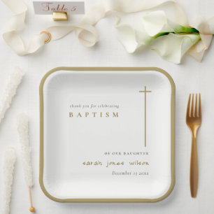 Klassische Elegant Minimal Gold Typografie Taufe Pappteller
