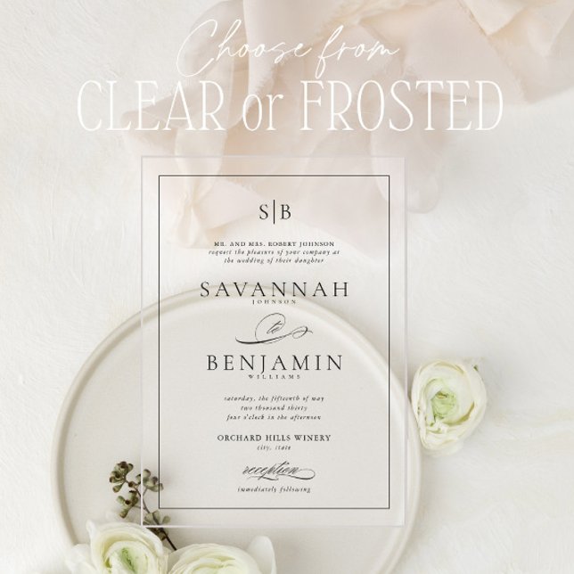 Klassische Elegant Moderne Monogram Script Hochzei Acryleinladungen (Von Creator hochgeladen)