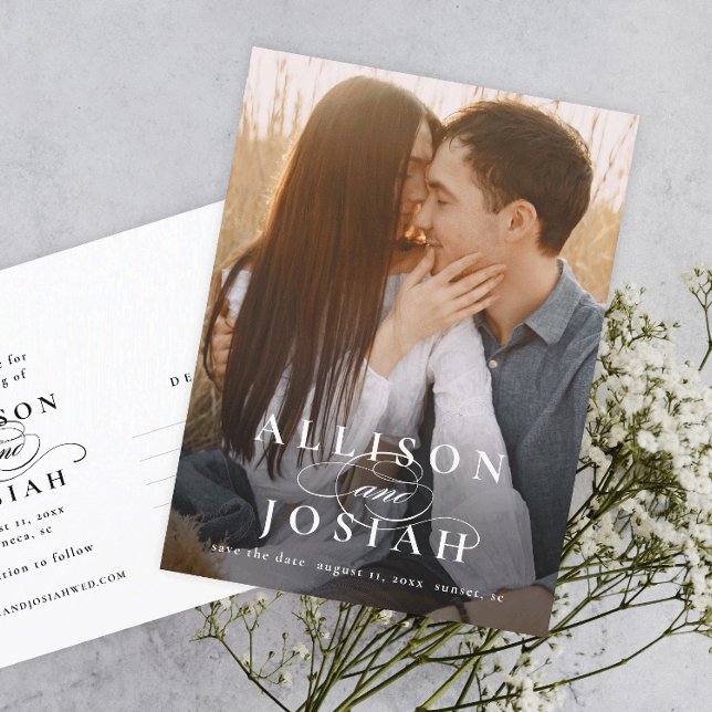 Klassische Elegant Names Foto Hochzeit speichern d Ankündigungspostkarte (Von Creator hochgeladen)