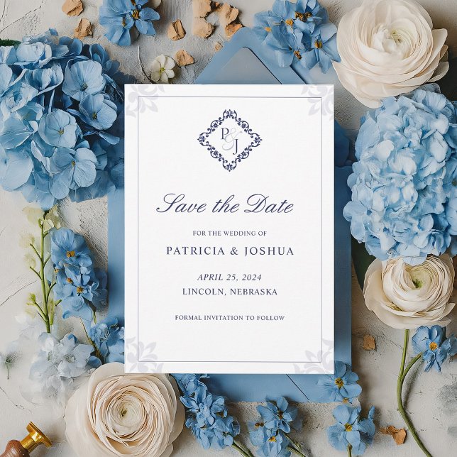 Klassische Elegant Navy Blue Save the Date Card (Von Creator hochgeladen)