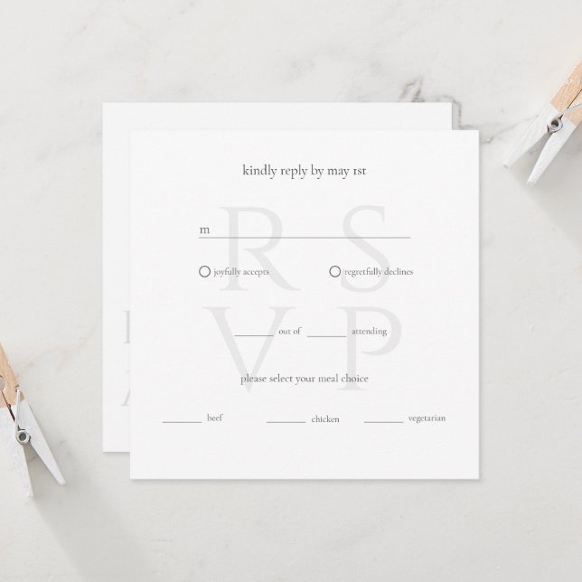 Klassische Elegant-Neutral-Wedding-RSVP-Antwortkar (Vorderseite/Rückseite Beispiel)