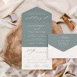 Klassische Elegant Sagebrush Grüne Hochzeit All In One Einladung<br><div class="desc">Klassisches und elegantes Sagebrush-Grün in einer Hochzeitseinladung ist eine einmalige Dreifach-Einladungs-Option, die sich selbst eingeschlossen, verschlossen und mit einer abnehmbaren UAWG-Postkarte an die Gäste verschickt, ohne Umschläge zu benötigen! Das Design zeichnet sich durch moderne Akzente in der Kalligraphie mit klassischer Typografie aus. Die Gastadresse kann auf der Rückseite eingeschlossen werden...</div>