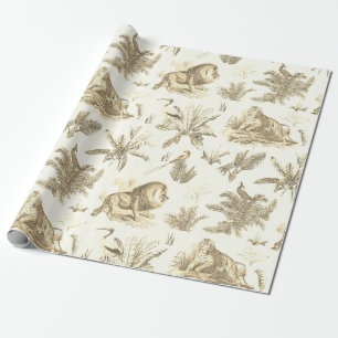 Klassische Elegant Topical Safari Löwe Beige Toile Geschenkpapier