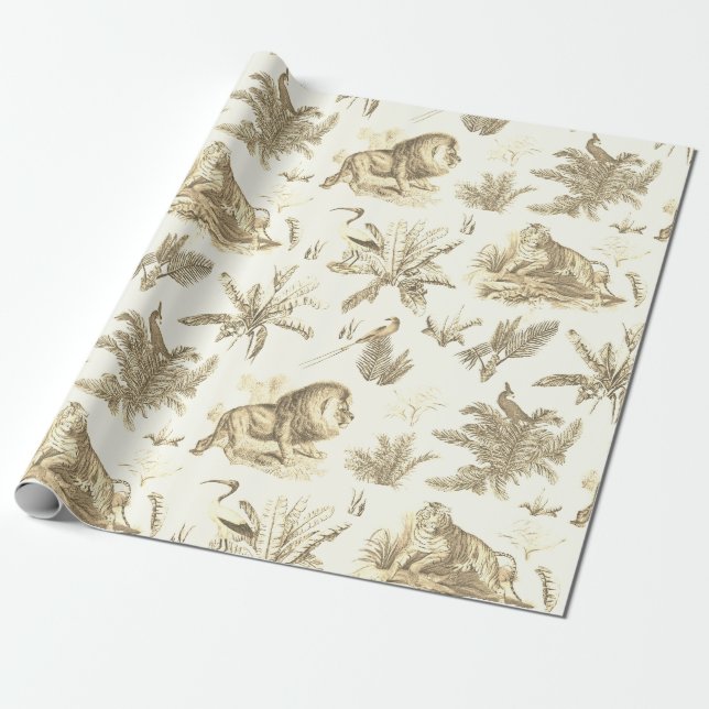 Klassische Elegant Topical Safari Löwe Beige Toile Geschenkpapier (Ungerollt)