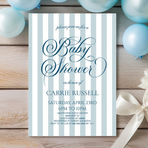 Klassische elegante blaue Streifen Jungen-Baby-Par Einladung