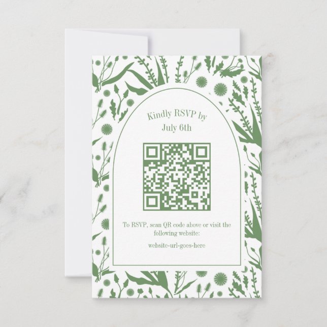 Klassische Elegante Botanicals im BSG-Grüne QR-Cod RSVP Karte (Vorderseite)