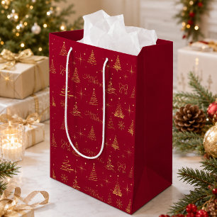 Klassische elegante goldene Weihnachtsbaum-Doodles Mittlere Geschenktüte