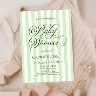 Klassische elegante grüne Streifen-Baby-Taufe Einladung