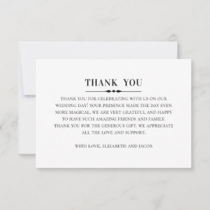 Klassische elegante Hochzeit. Einfaches Schwarz un Dankeskarte