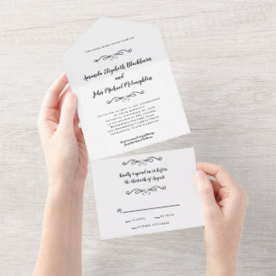 Klassische Elegante Hochzeit Formal Schwarz Weiß B All In One Einladung