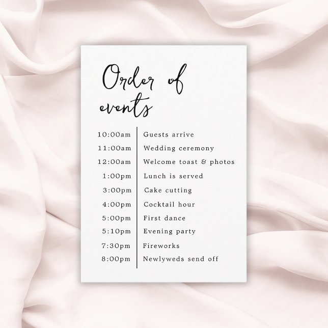 Klassische Elegante Hochzeitserie Begleitkarte (Classic Elegant Wedding Order Of Events Enclosure Card
)