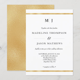 Klassische Elegante Ivory Gold Foil Monogram Weddi Einladung