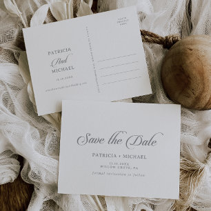 Klassische elegante Kalligrafie-Hochzeit Save-the- Einladungspostkarte