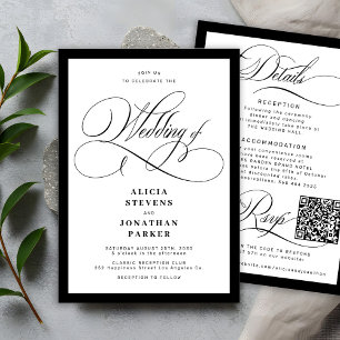 Klassische elegante Kalligrafie-QR-Code-Hochzeit Einladung