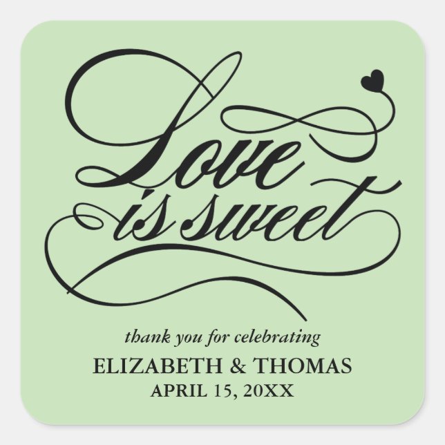 KLASSISCHE ELEGANTE LIEBE IST SCHWEET WEDING STICK QUADRATISCHER AUFKLEBER (Vorderseite)