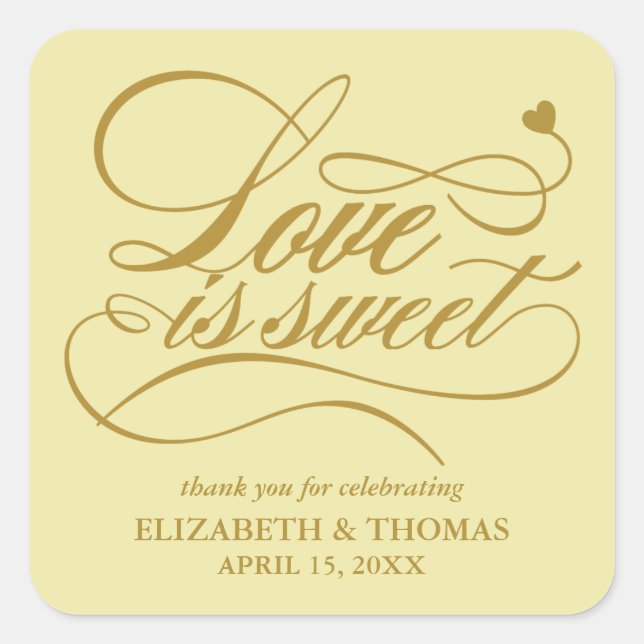 KLASSISCHE ELEGANTE LIEBE IST SCHWEET WEDING STICK QUADRATISCHER AUFKLEBER (Vorderseite)