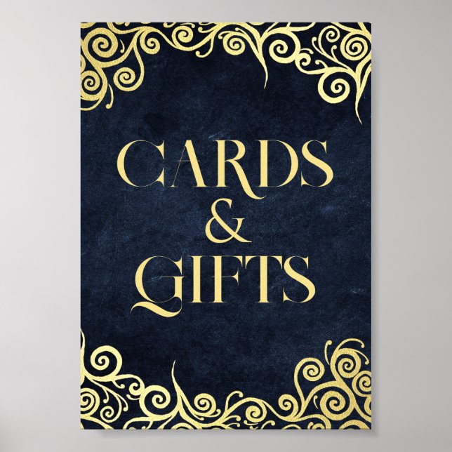 Klassische Elegante Navy Blue und Gold Card und Ge Poster (Vorne)