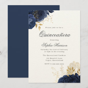 Klassische elegante Navy Midnight Rose Quinceanera Einladung