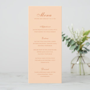 Klassische elegante Pfirsich-Hochzeit Menükarte