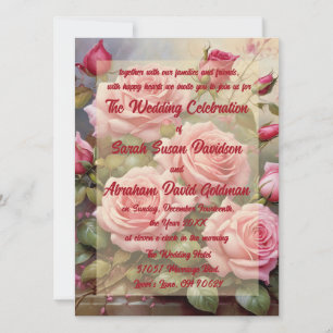 Klassische elegante rosa Rosen Hochzeitseinladunge Einladung