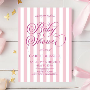 Klassische Elegante Rosa Streifen Mädchen Baby Sho Einladung