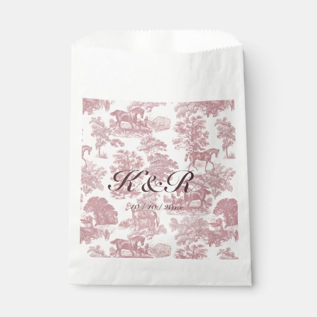 Klassische Elegante Rosa Toile Geschenktütchen (Vorderseite)