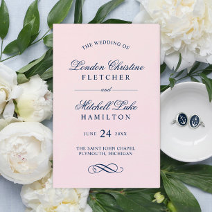 Klassische elegante rosa und marineblaue Hochzeits