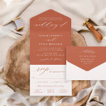 Klassische Elegante Rost Orange Hochzeit All In One Einladung<br><div class="desc">Klassische und elegante Rostorange in einer Hochzeitseinladung ist eine einmalige Dreifach-Einladungs-Option, die sich selbst eingeschlossen, verschlossen und mit einer abnehmbaren UAWG-Postkarte an die Gäste verschickt, ohne Umschläge zu benötigen! Das Design zeichnet sich durch moderne Akzente in der Kalligraphie mit klassischer Typografie aus. Die Gastadresse kann auf der Rückseite eingeschlossen werden...</div>