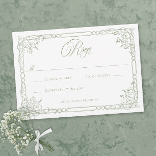 Klassische elegante salbeigrüne Blumenrahmen-Hochz RSVP Karte