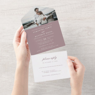 Klassische elegante Schrift lila Mauve Foto-Hochze All In One Einladung