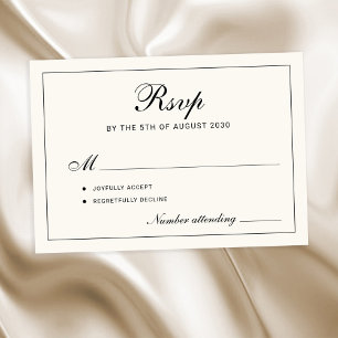 Klassische elegante Schrift schwarze und elfenbein RSVP Karte