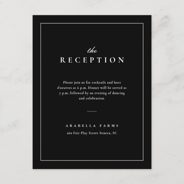 Klassische elegante Schwarz-Weiß-Hochzeitsempfehlu Begleitkarte (Vorderseite)