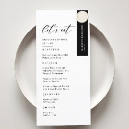 Klassische, elegante Schwarz-Weiß-Winterhochzeit Menükarte