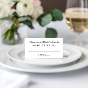 Klassische elegante schwarz-weiße Monogramm-Hochze Platzkarte