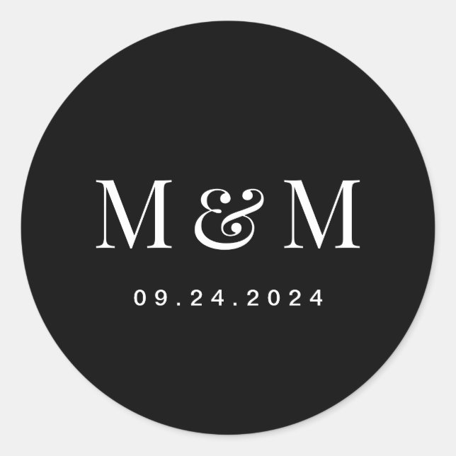 Klassische elegante schwarze Monogramm-Typografie  Runder Aufkleber (Vorderseite)