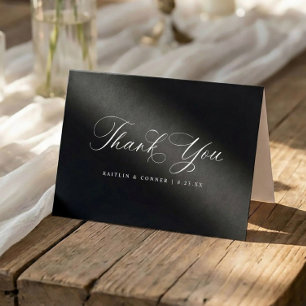 Klassische elegante schwarze und weiße Hochzeit Dankeskarte