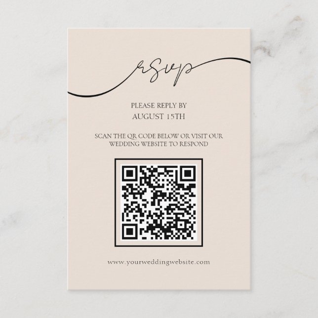 Klassische Elegante Script QR Code Wedding RSVP Ca Begleitkarte (Vorderseite)