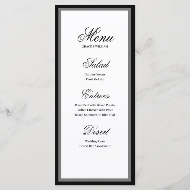 Klassische elegante Script-Wedding-Menü-Karte Menükarte (Vorderseite)