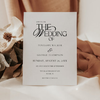 Klassische elegante Skript-Schwarz-Weiß-Hochzeit Einladung