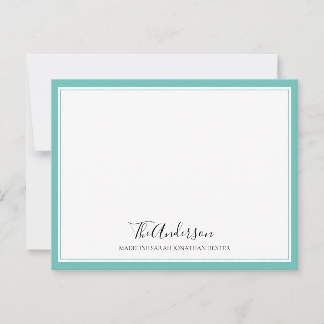 Klassische Elegante Skriptfamilie Aquamarin Square Mitteilungskarte (Vorderseite)