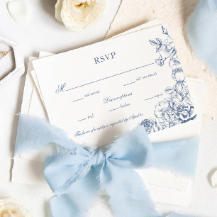 Klassische elegante staubblaue Blumenhochzeit RSVP Karte